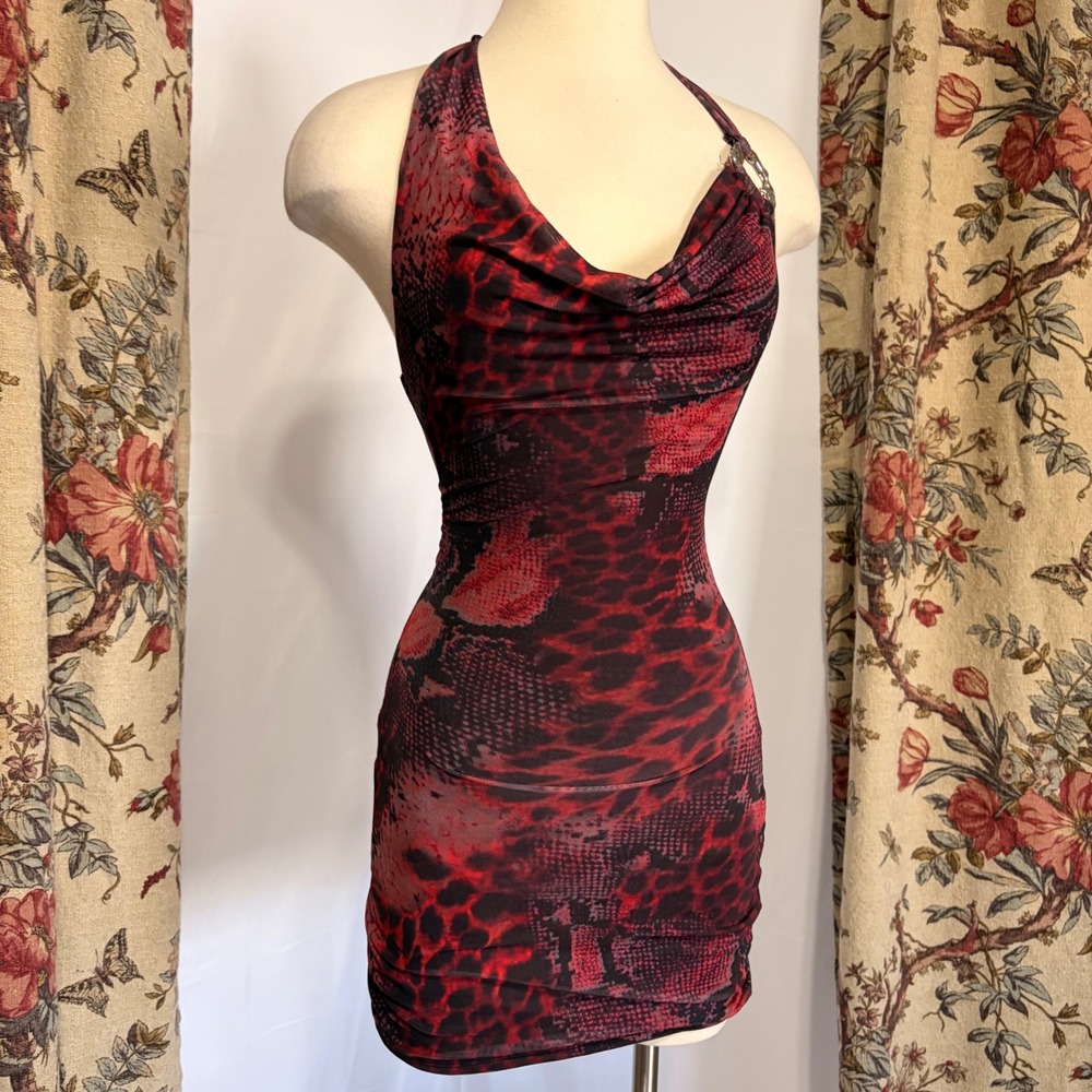 Gorgeous Windsor 200s Y2k animal print maroon bodycon dress with silver details